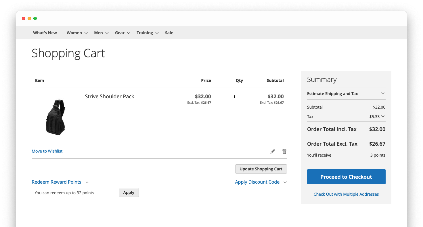 Frontend user interface for redeeming reward points